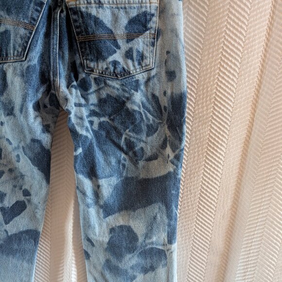 Express Bleus Vintage Abstract Tie Dye Bootcut Jeans Size 3/4 100% Cotton - Picture 7 of 10